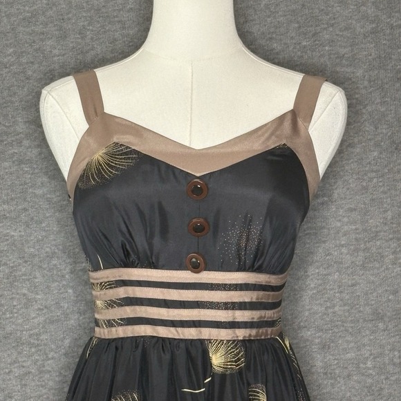 Burlapp Anthropologie Silk Dandelion Wish Black Brown Dress Womens Size 0 - Picture 2 of 9